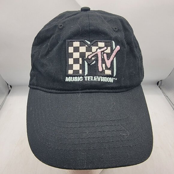 MTV Music Television Checkered Logo Black Adjustable Hat Cap Outdoors Casual - Picture 1 of 10